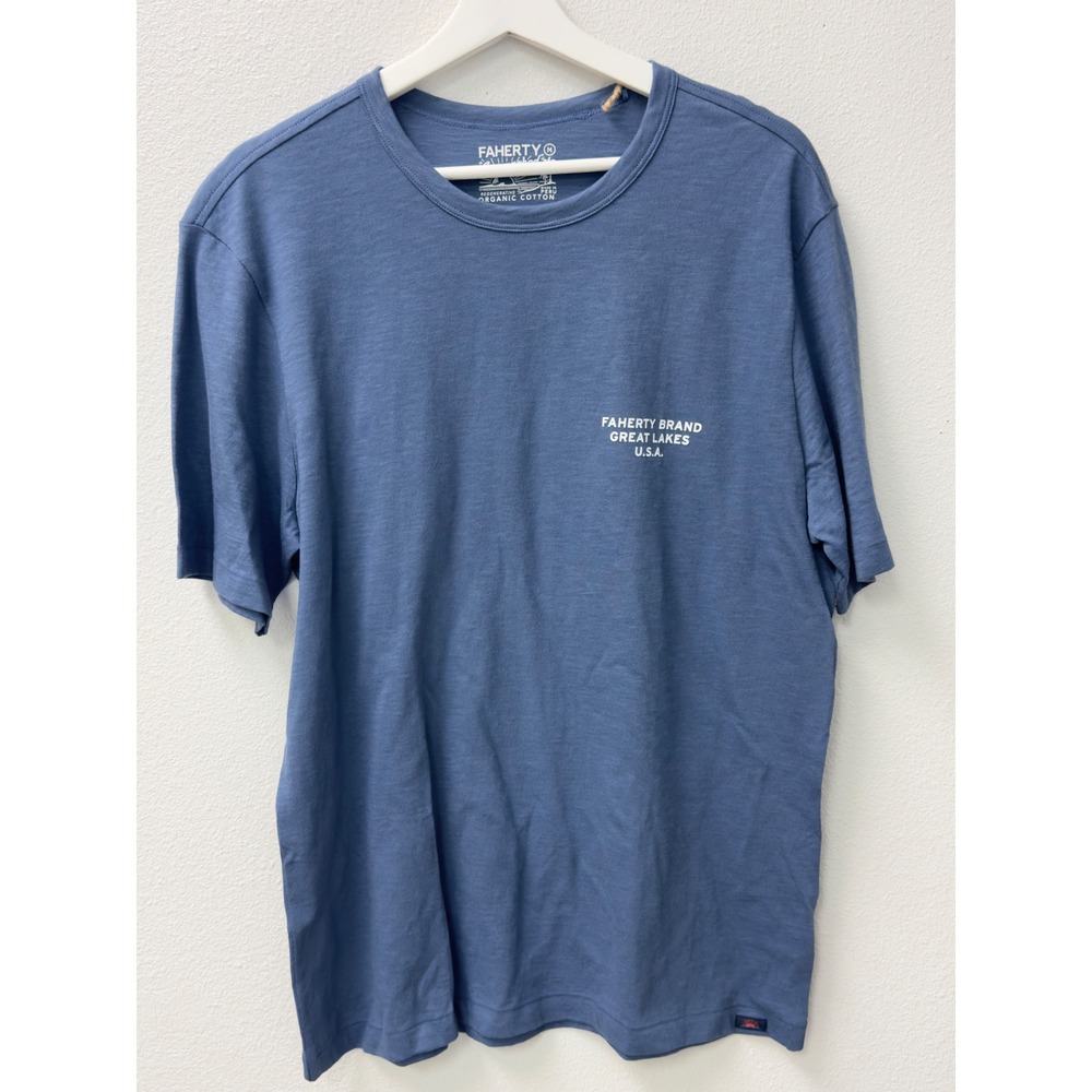 Faherty Sunwashed Graphic Tee Mens M Dusk Blue Freshwater Surf Club Slub